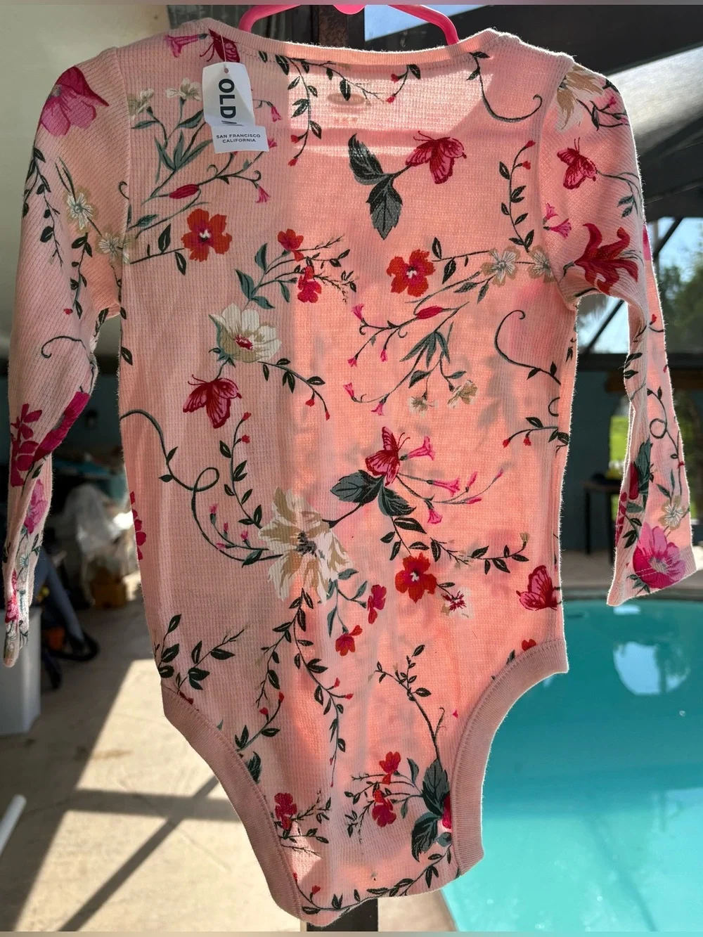Old Navy Pink Floral Ribbed Long-Sleeve One-Piece Bodysuit